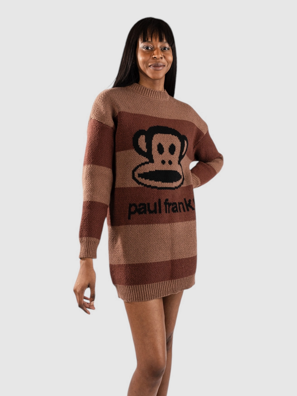 Daisy Street x Paul Frank Intarsia Knitted Jumper Dress brown