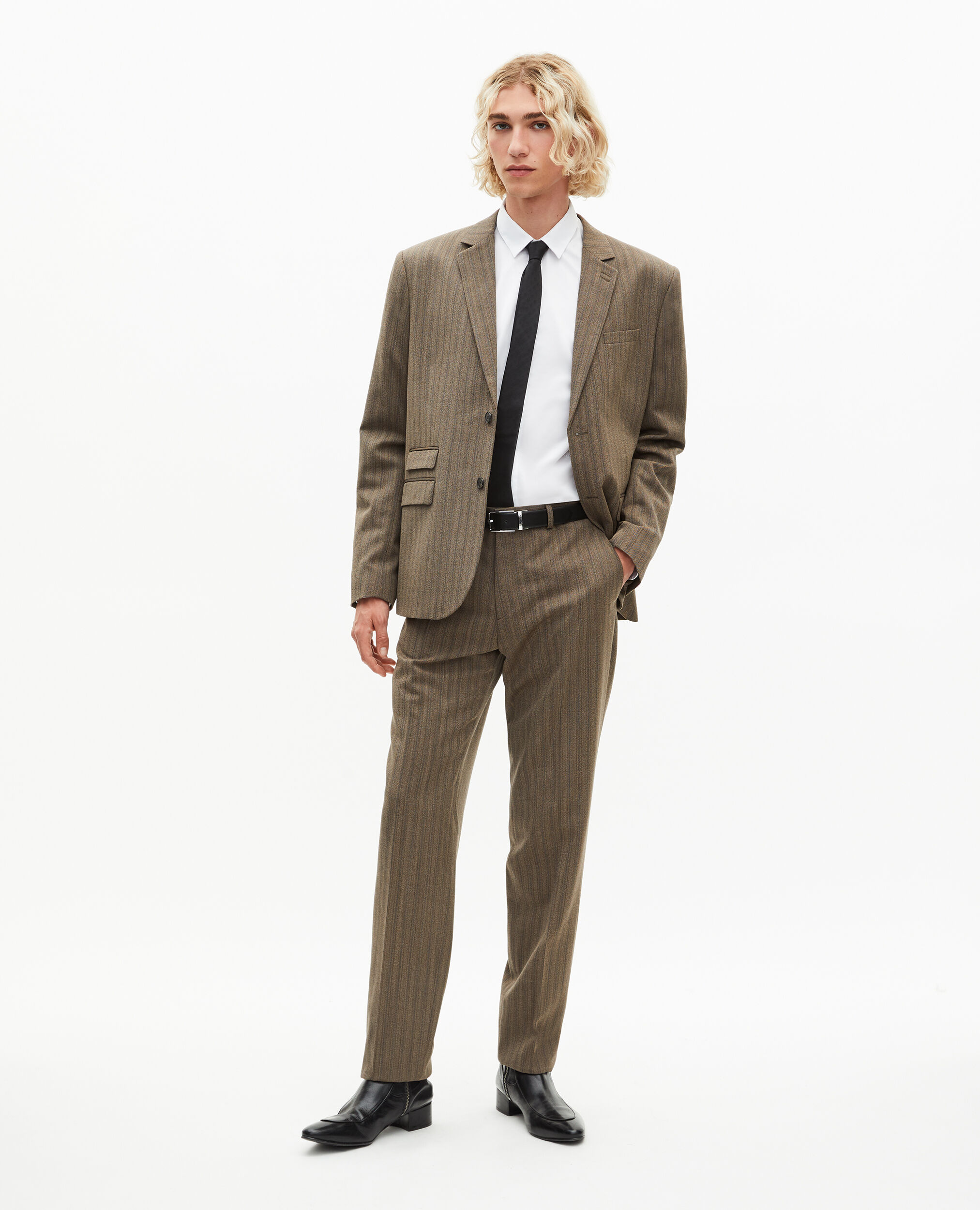 Pantalon de costume droit à rayures marron