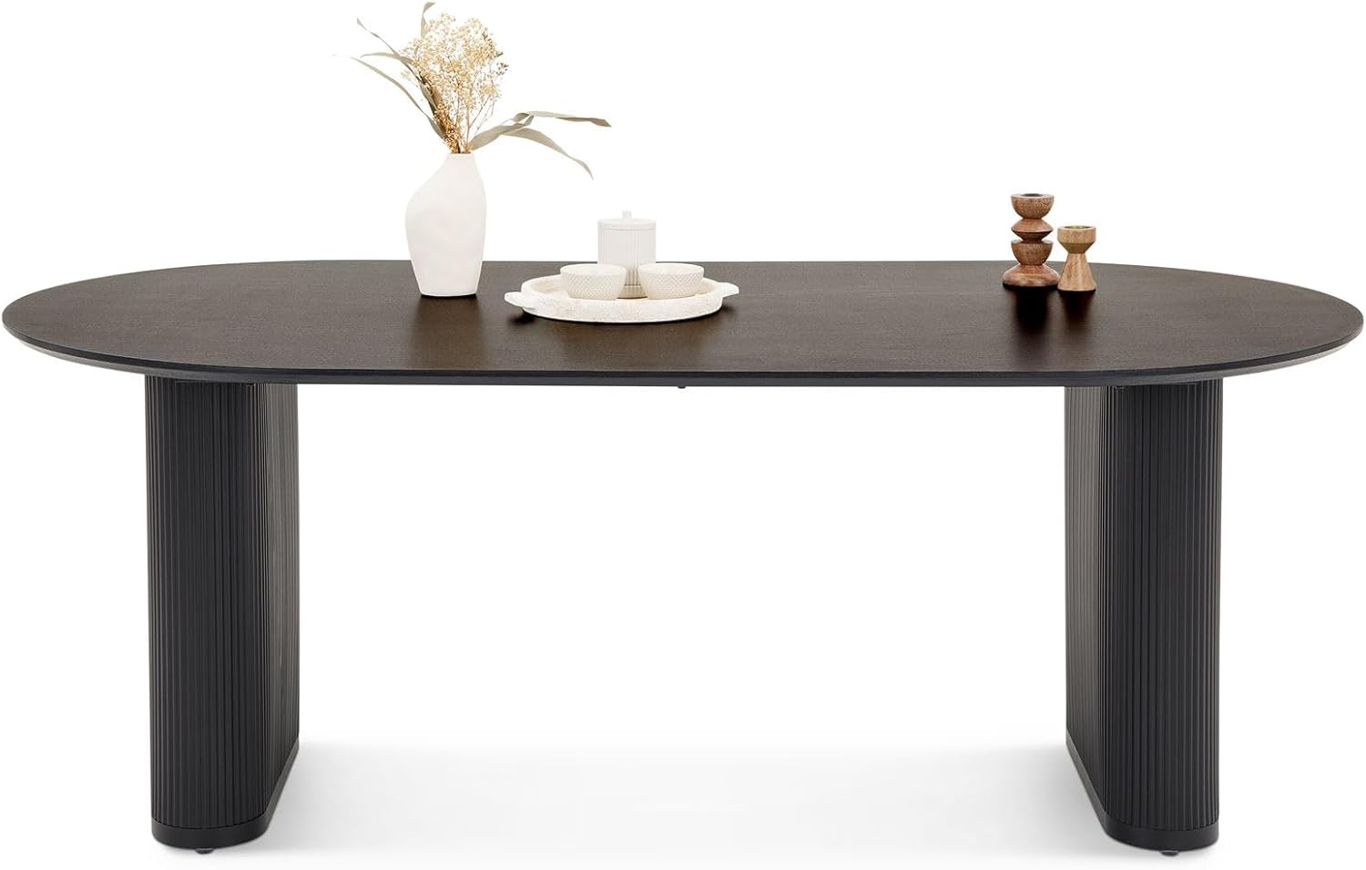 IDIMEX Esstisch Donovan 200x100 (BxT), Schwarz – ovaler Esszimmertisch mit modernen Tischbeinen aus Metall im Rillendesign, Tischplatte in schwarzer Holzoptik MDF