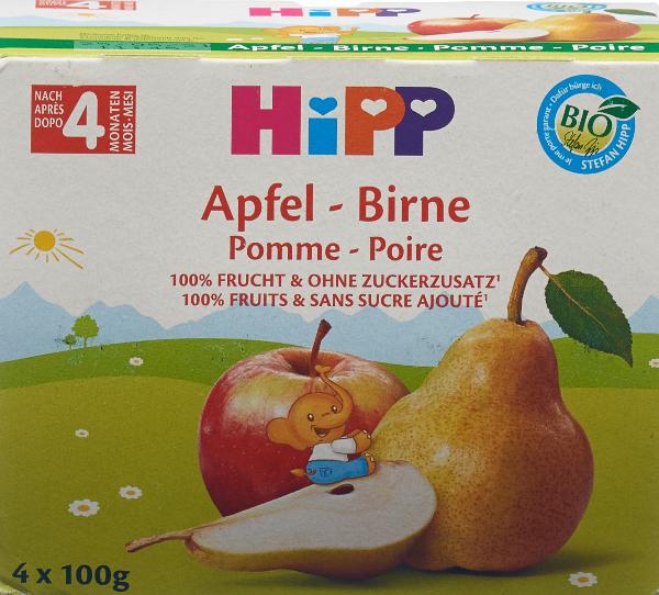 Hipp Fruchtpause<br>4 × 100 g, Dose, Apfel Birne