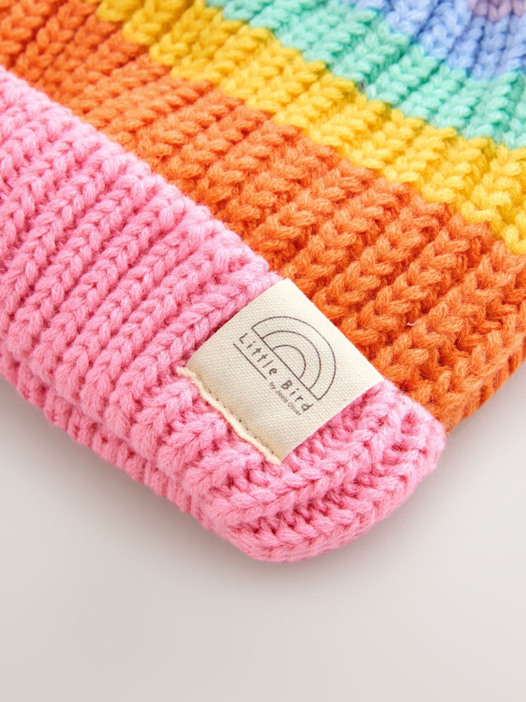Meerkleurige pastel regenboogstreep - Little Bird by Jools Oliver set van muts met wanten of handschoenen