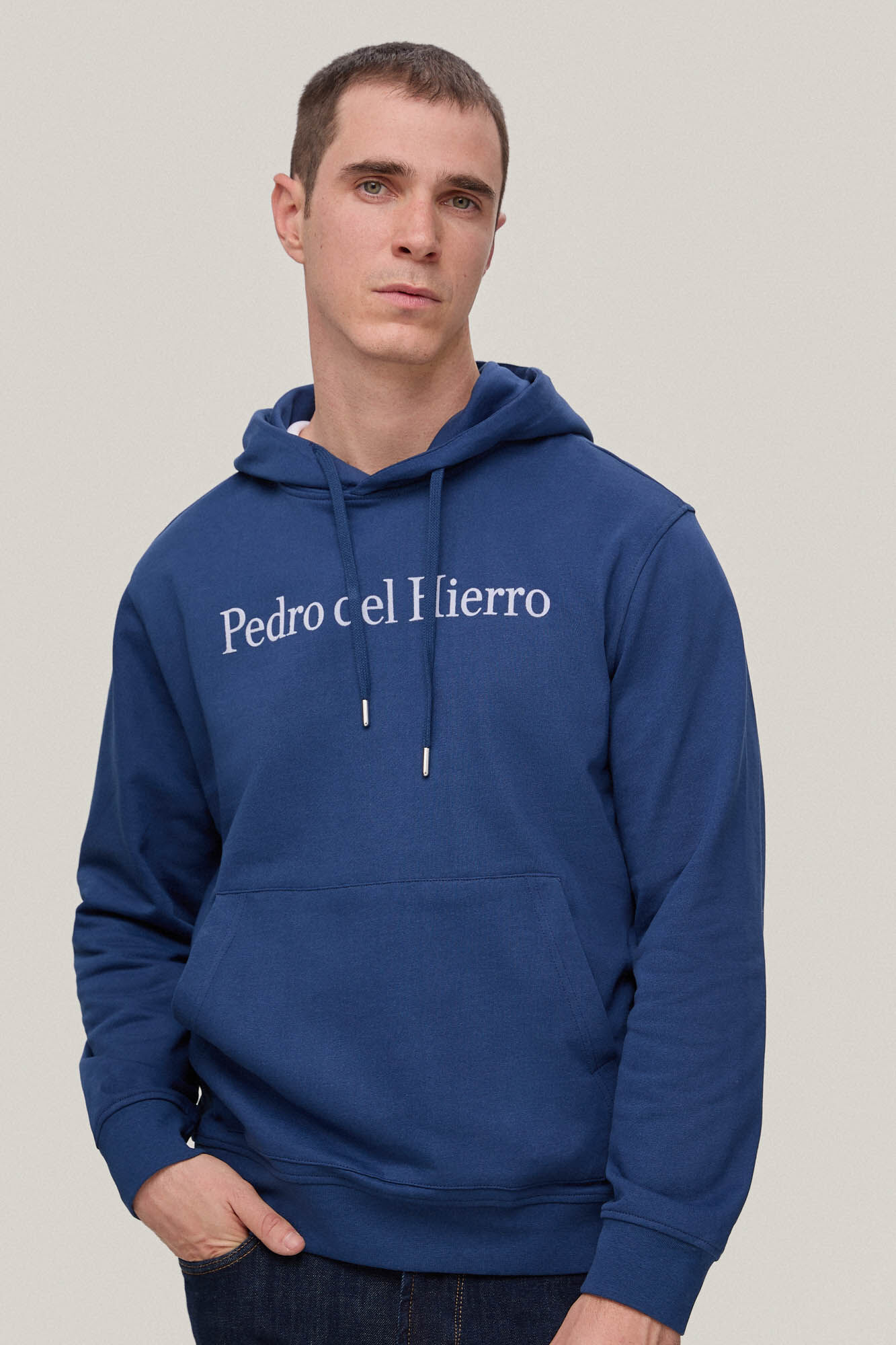 Moletom com Capuz e Logo - Azul