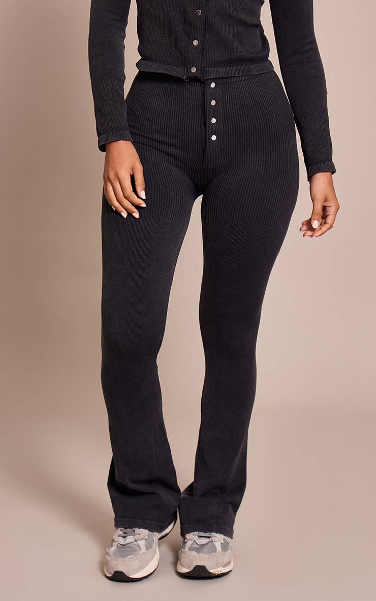 Charbon Legging Évasé Côtelé Petite Taille Avec Détails Boutons Effet Délavé Contouré