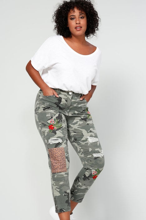 3/4-Hose, Komfort Fit, Camouflage, Destroy-effekte, Patches