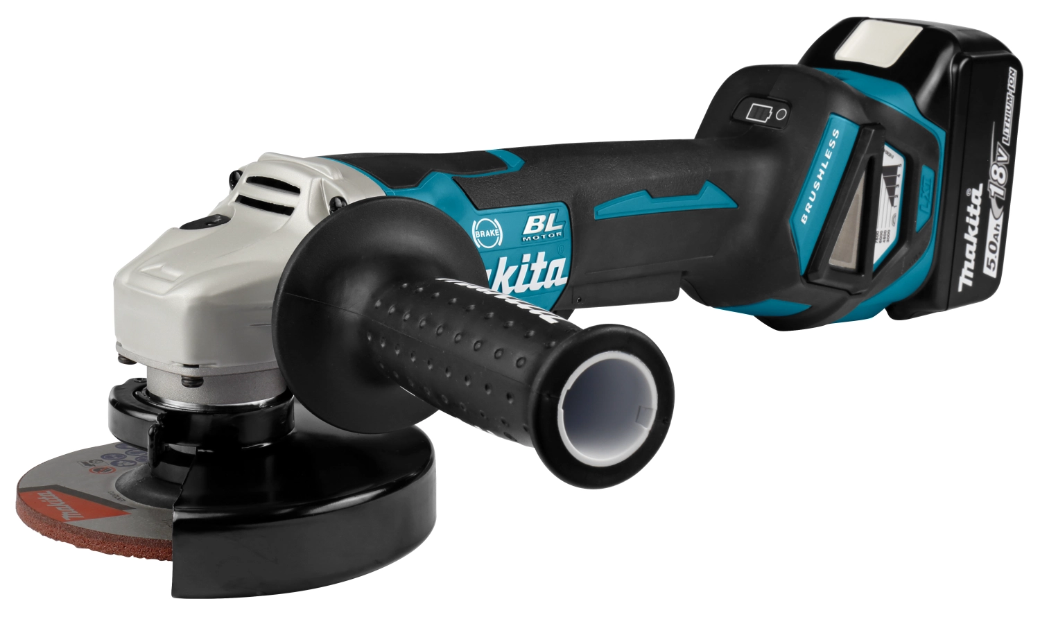Makita DGA517RTJ 18V Li-Ion Accu haakse slijper incl. ADT set (2x 5.0Ah accu) in Mbox - 125mm - koolborstelloos