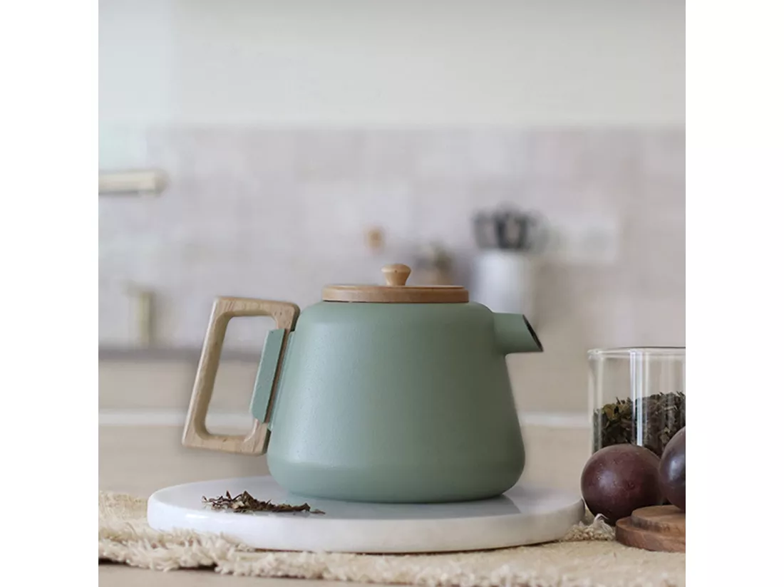 Ogo Living - Theiere Viggo 1000ml En Fonte Amande Avec Poignee Couvercle Bois