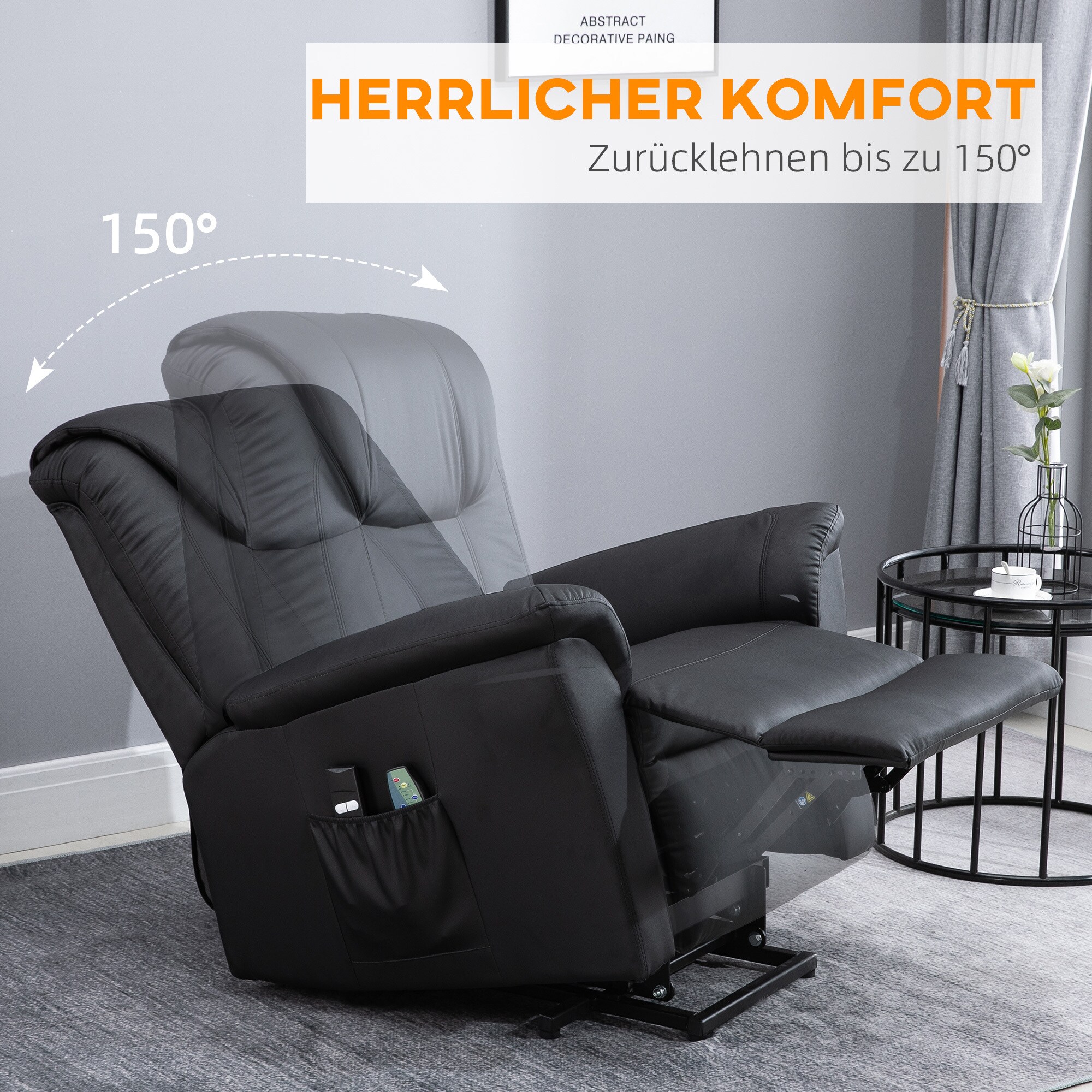 HOMCOM Aufstehsessel mit Massage und Liegefunktion schwarz 93L x 95B x 106H cm