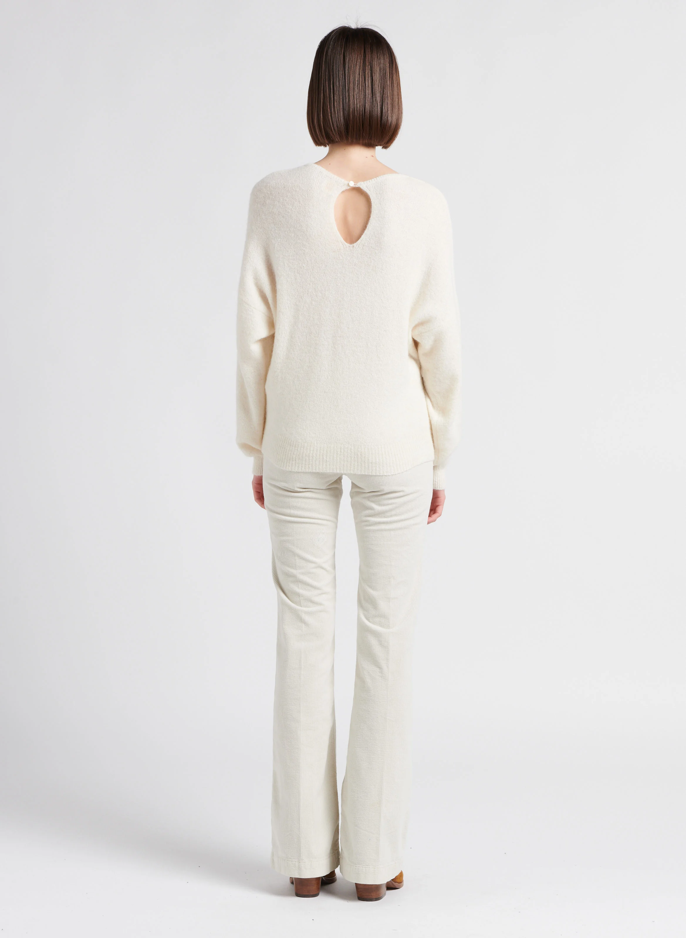 Pantalon patte d'eph en coton mélangé | Blanc