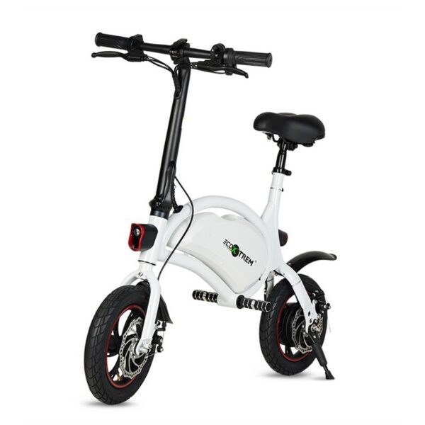 Patinete elétrico de 250 W com assento e apoio para os pés.
