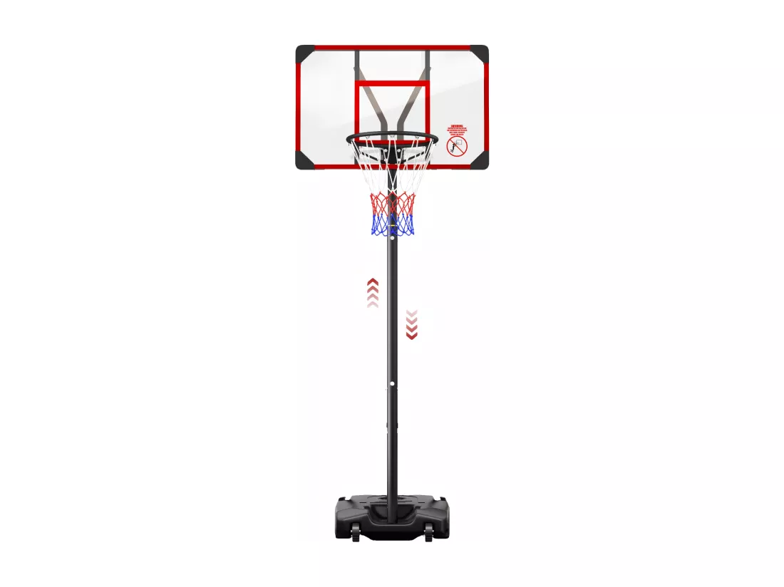 Panier de Basket-Ball, Hauteur Réglable 147-260CM, avec 83x53cm Mur de dos PC et base agrandie, 2 roues, pour Enfant/Adultes - 86x83x260cm
