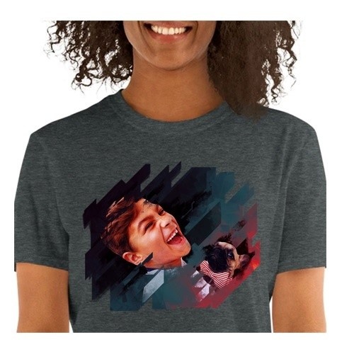 Camiseta eletrônica feminina Mascochula personalizada com seu animal de estimação, cinza escuro.