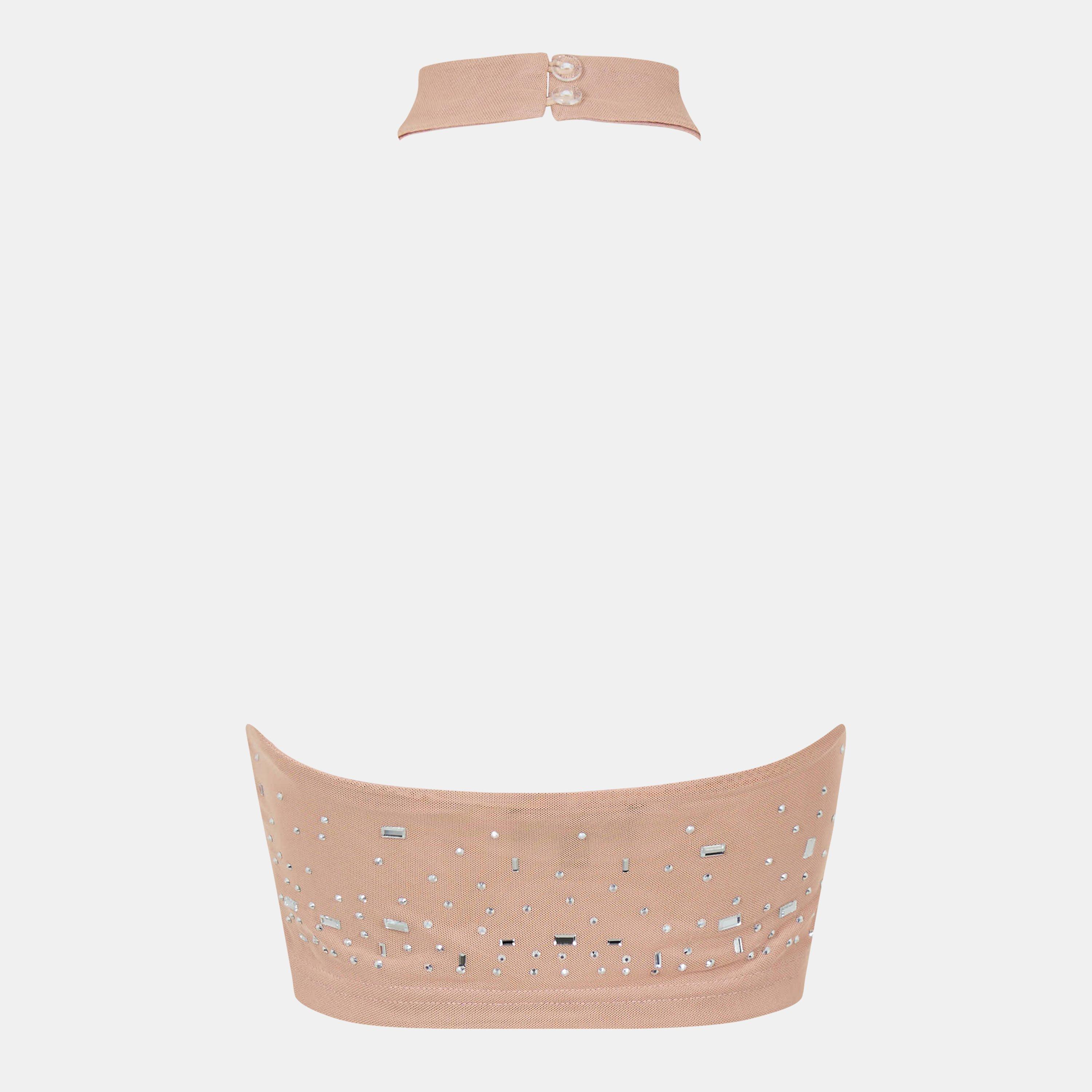 Missy Empire ME Rhinestone Embellished Halter Top