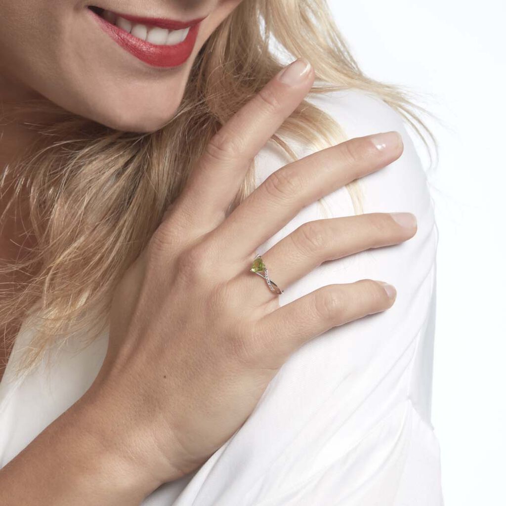 Bague Clothilde Or Blanc Peridot Et Oxyde