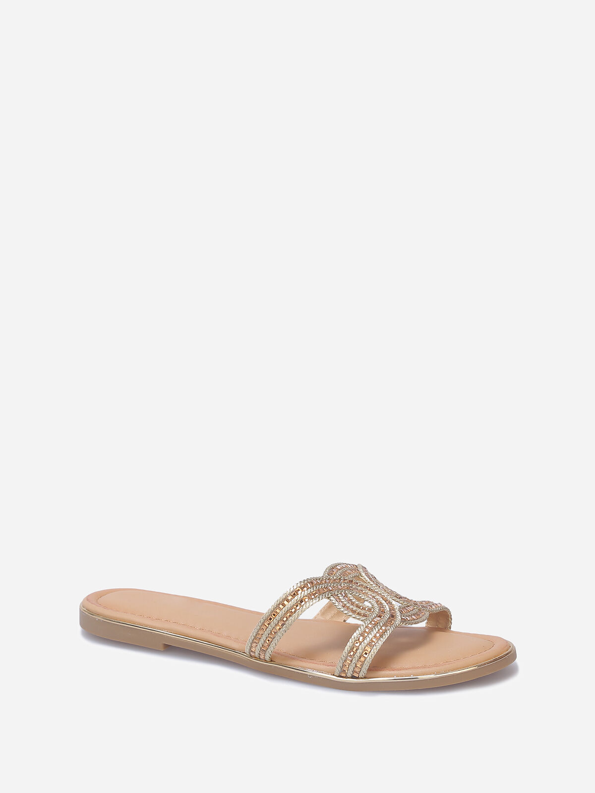 Mules avec brides entrecroisées à strass- Beige