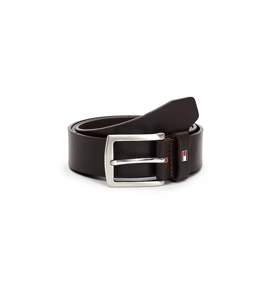 Cinto Tommy Hilfiger Denton em couro marrom escuro
