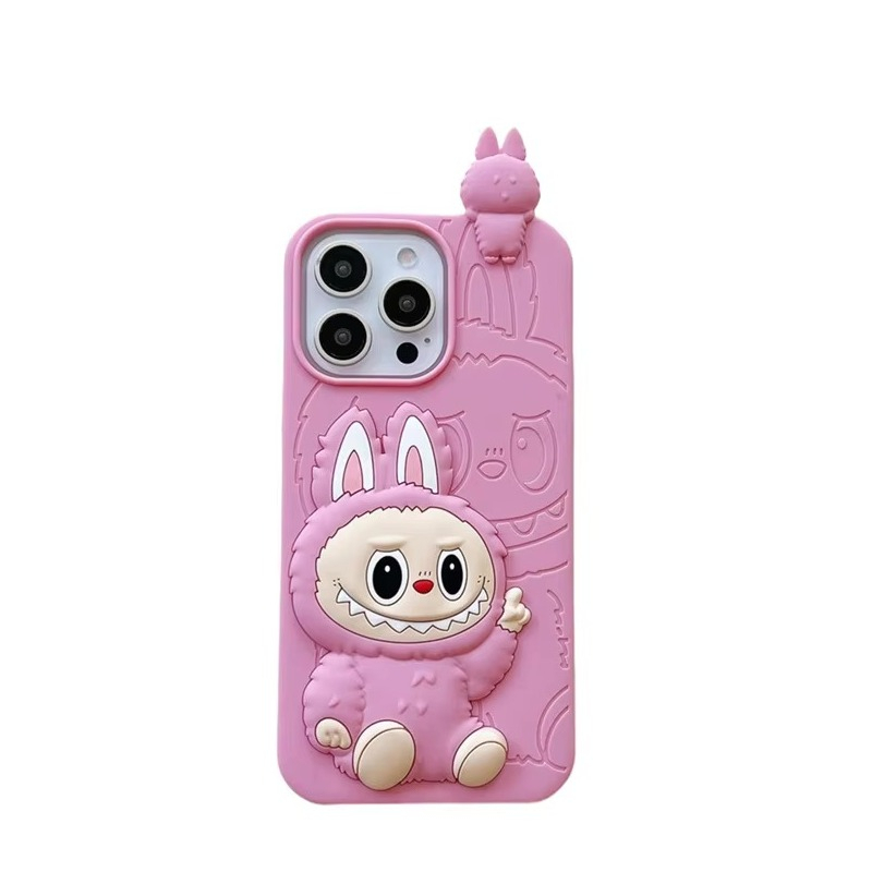 iPhone 16 Pro Max 3D Silikon Case Hülle Monsterhäschen - Pink