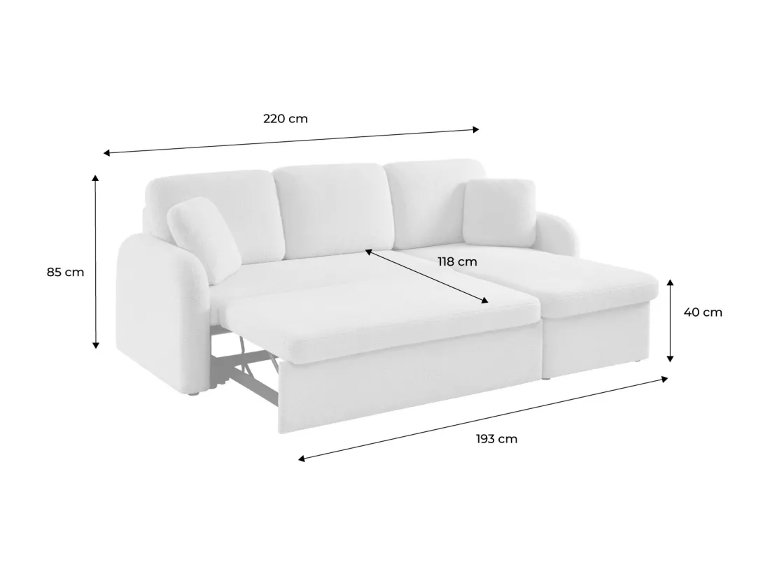 Canapé d'angle convertible en tissu bouclettes blanches - Milano - 3 places. fauteuil d'angle réversible coffre rangement lit modulable