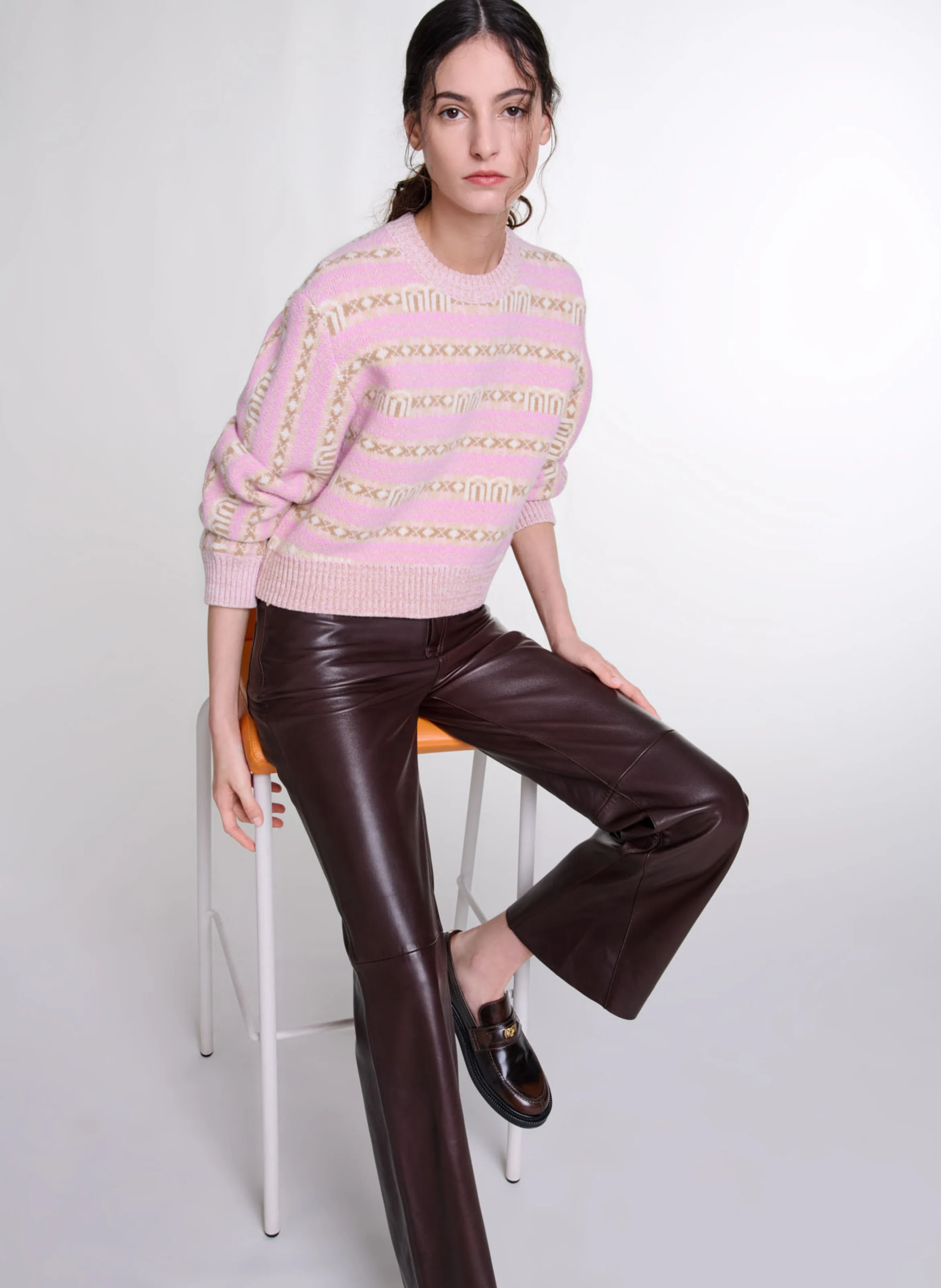 Pantalon flare en cuir| Marron