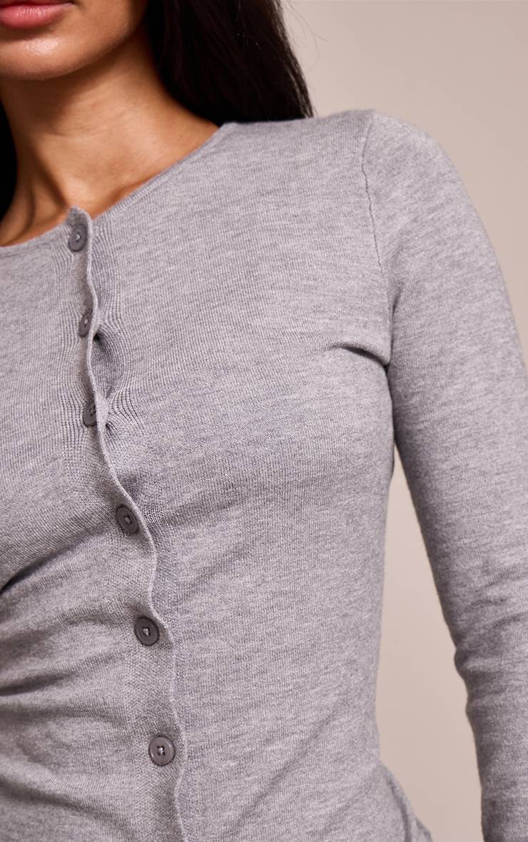Gris Chiné Cardigan Petite En Maille Fine À Boutons