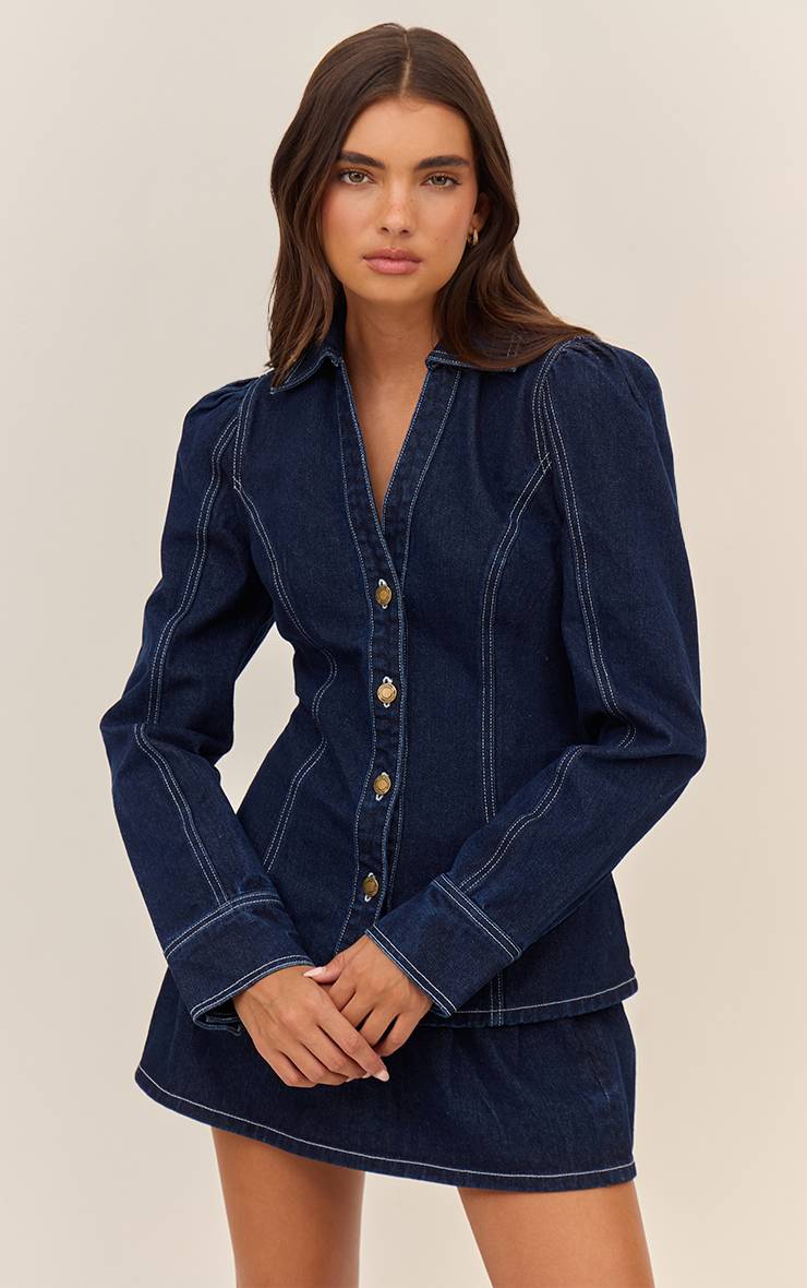 Bleu Indigo Mini-jupe Plissée En Denim Indigo Fluide