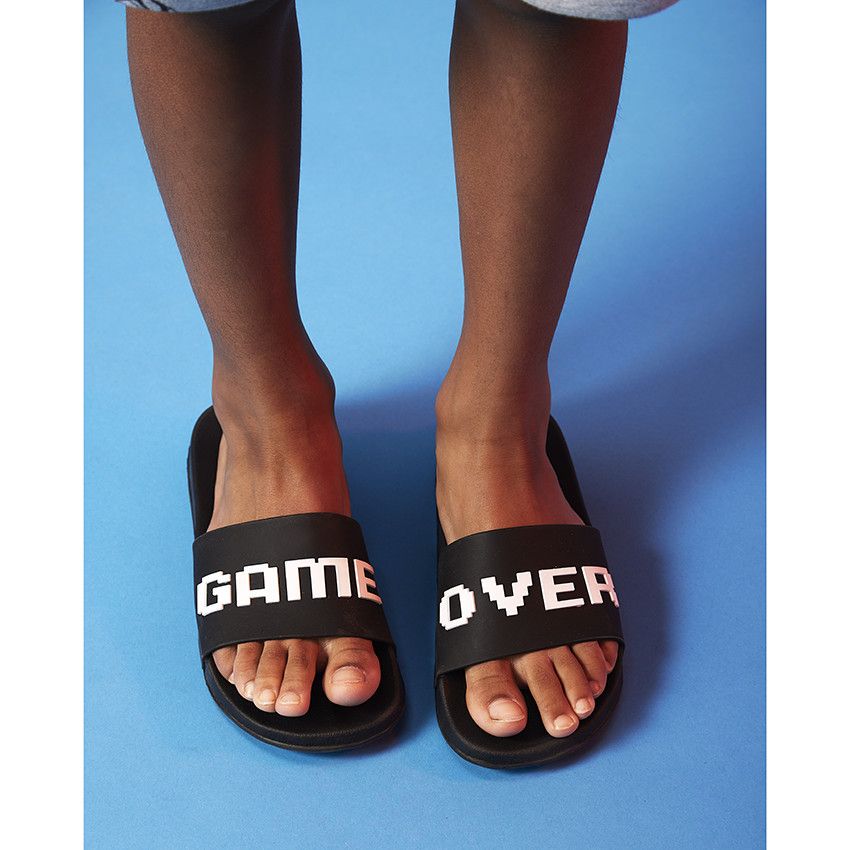 Mules à bride large print gamer pour garçon - Noir