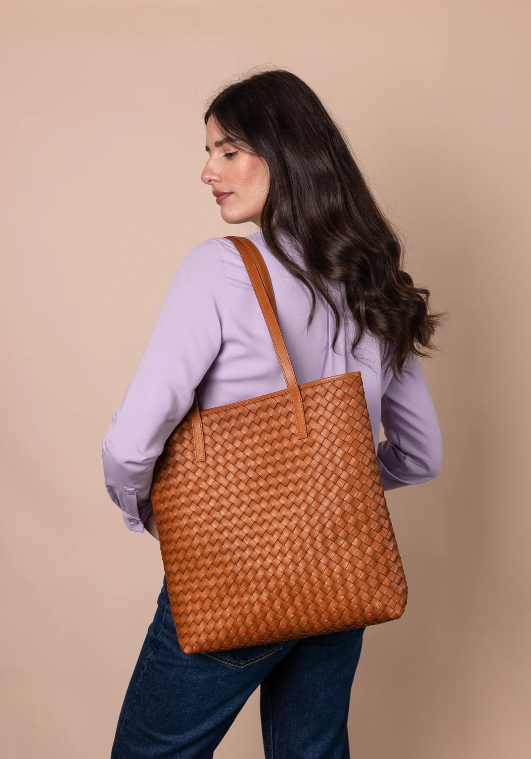 O My Bag Leder-Shopper Georgia Woven Classic Leather Cognac