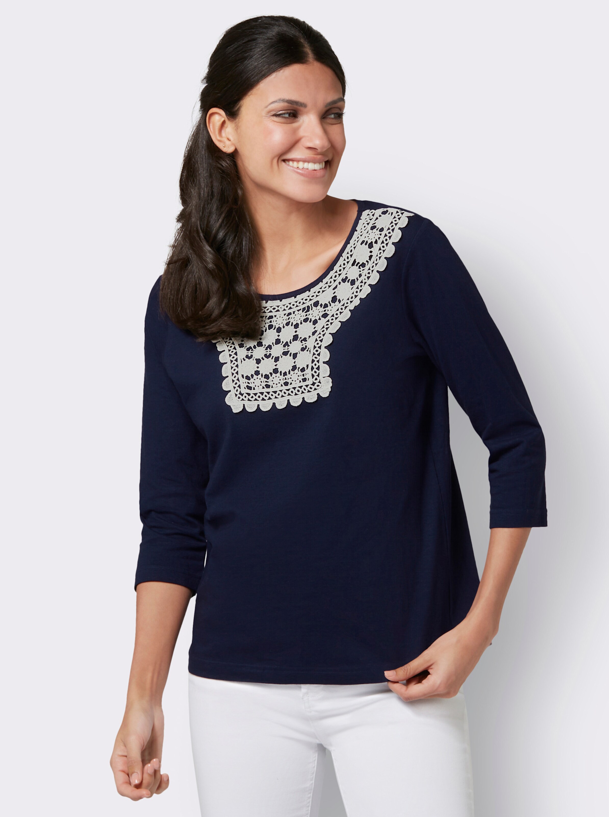 34-Arm-Shirt mit Spitze am Ausschnitt