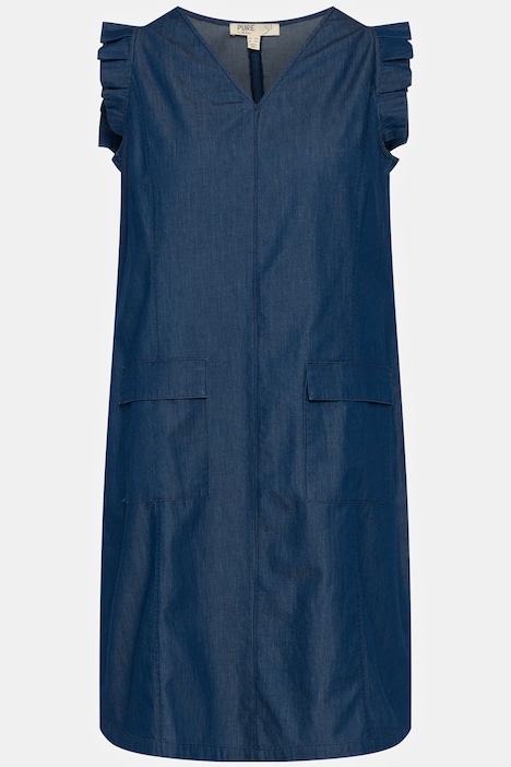 Kleid, Jeansoptik, A-Linie, V-Ausschnitt, Flügelärmel