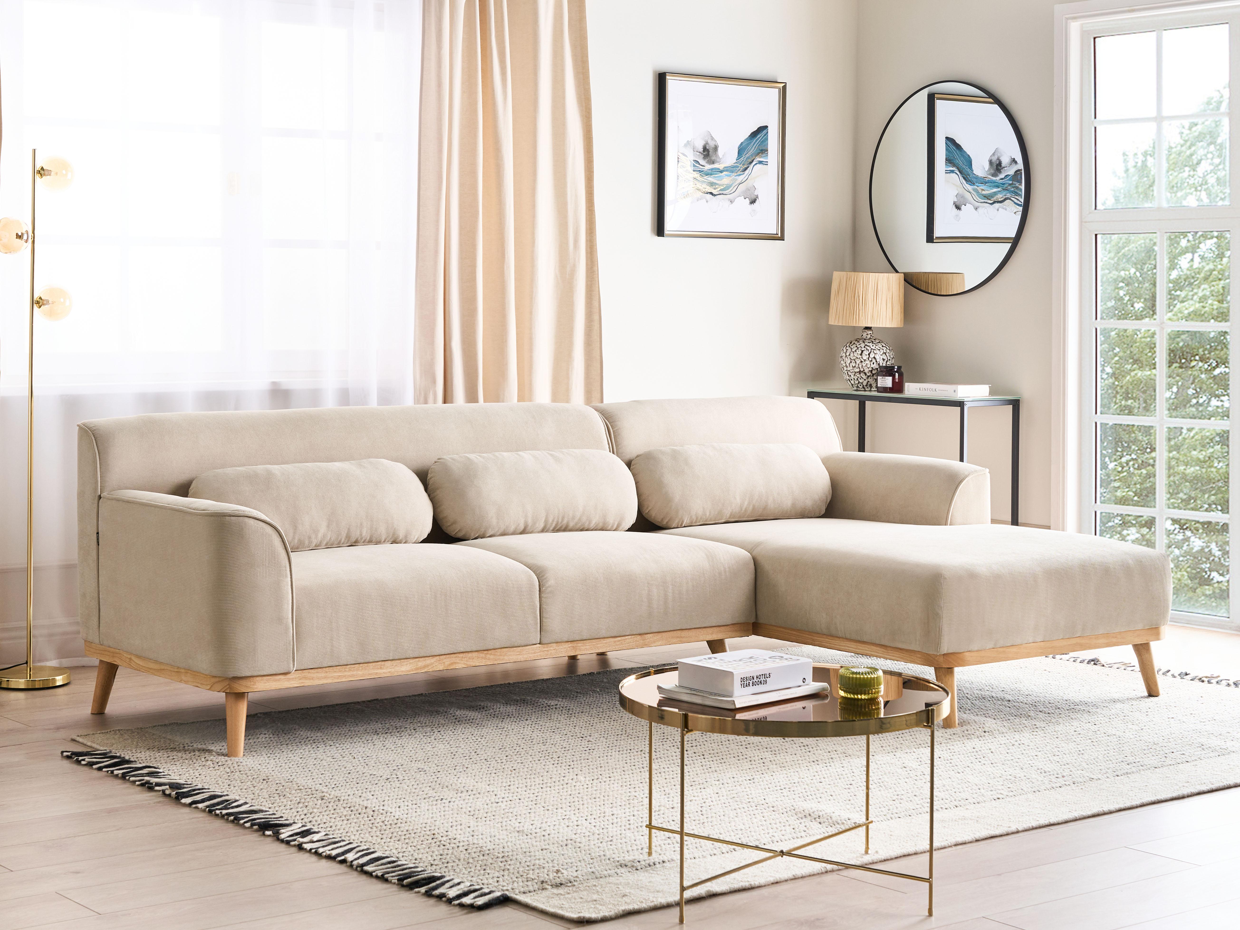 Hoekbank 3-zits SIMOS Corduroy Lichtbeige linkszijdig