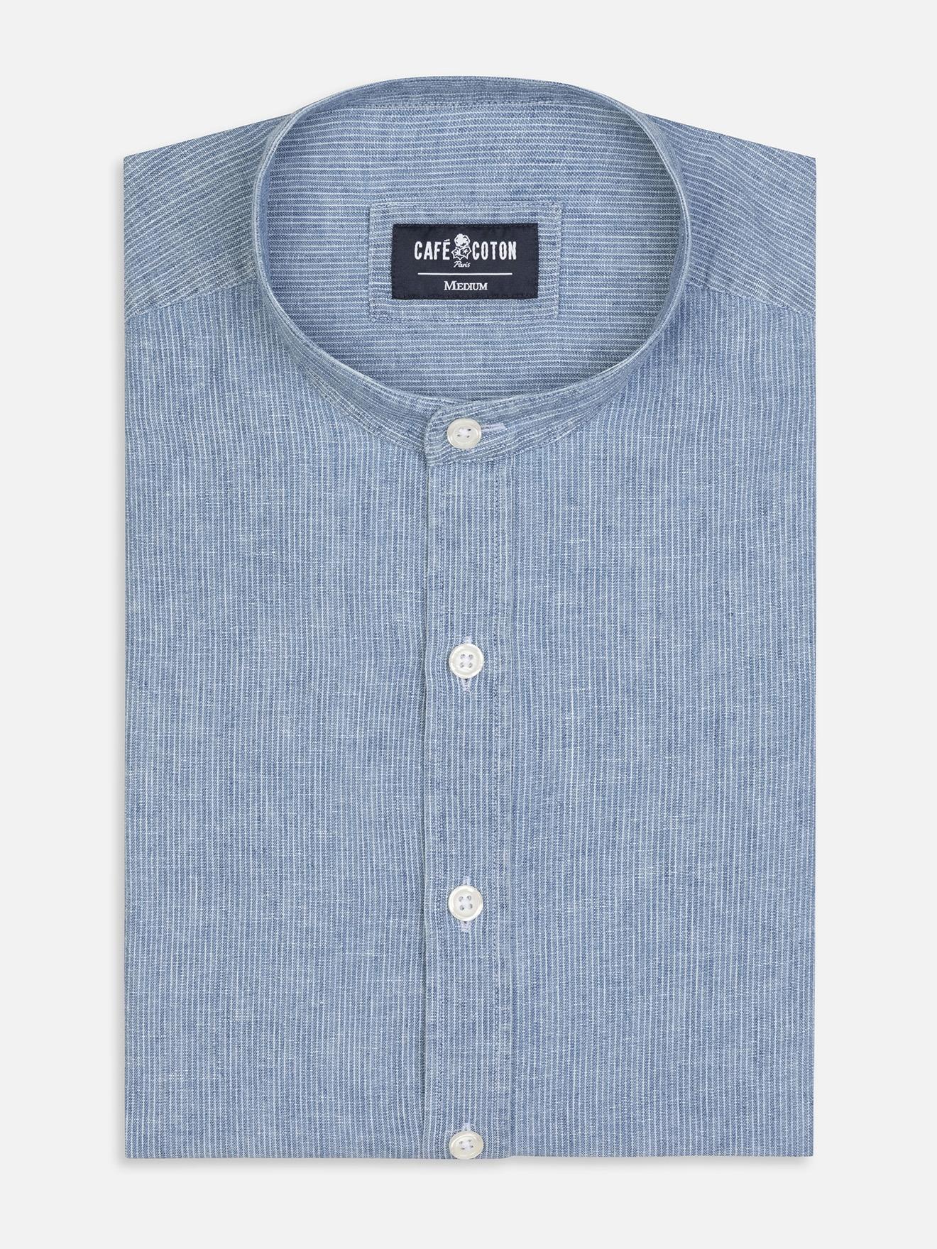 Chemise cintrée col mao Kirk en lin ciel