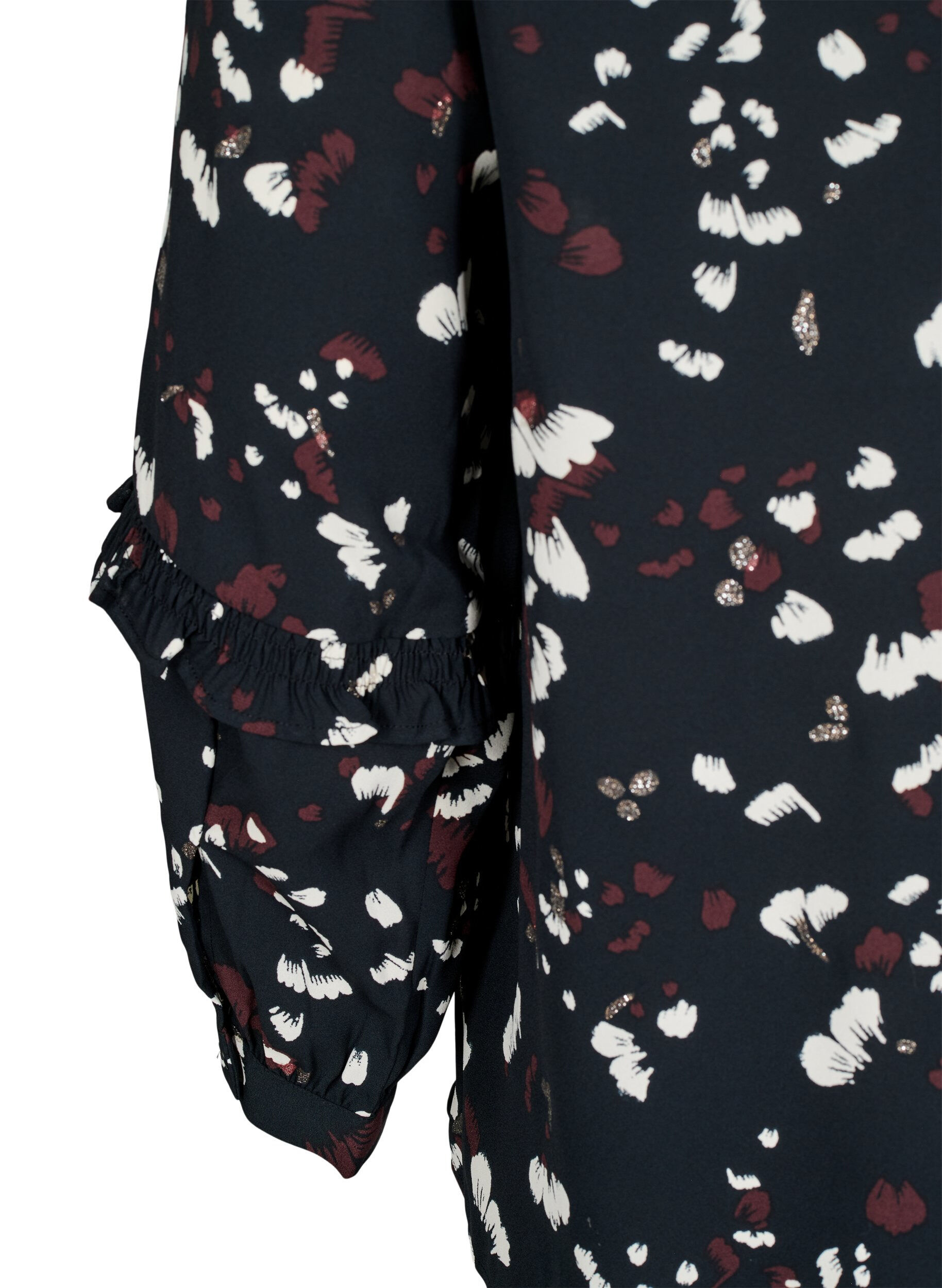 Bluse med print og flæsedetaljer
