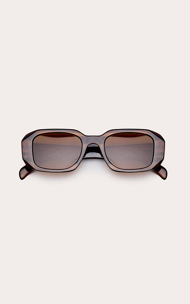 Marron Lunettes De Soleil À Monture Carrée Angulaire Effet Marbre