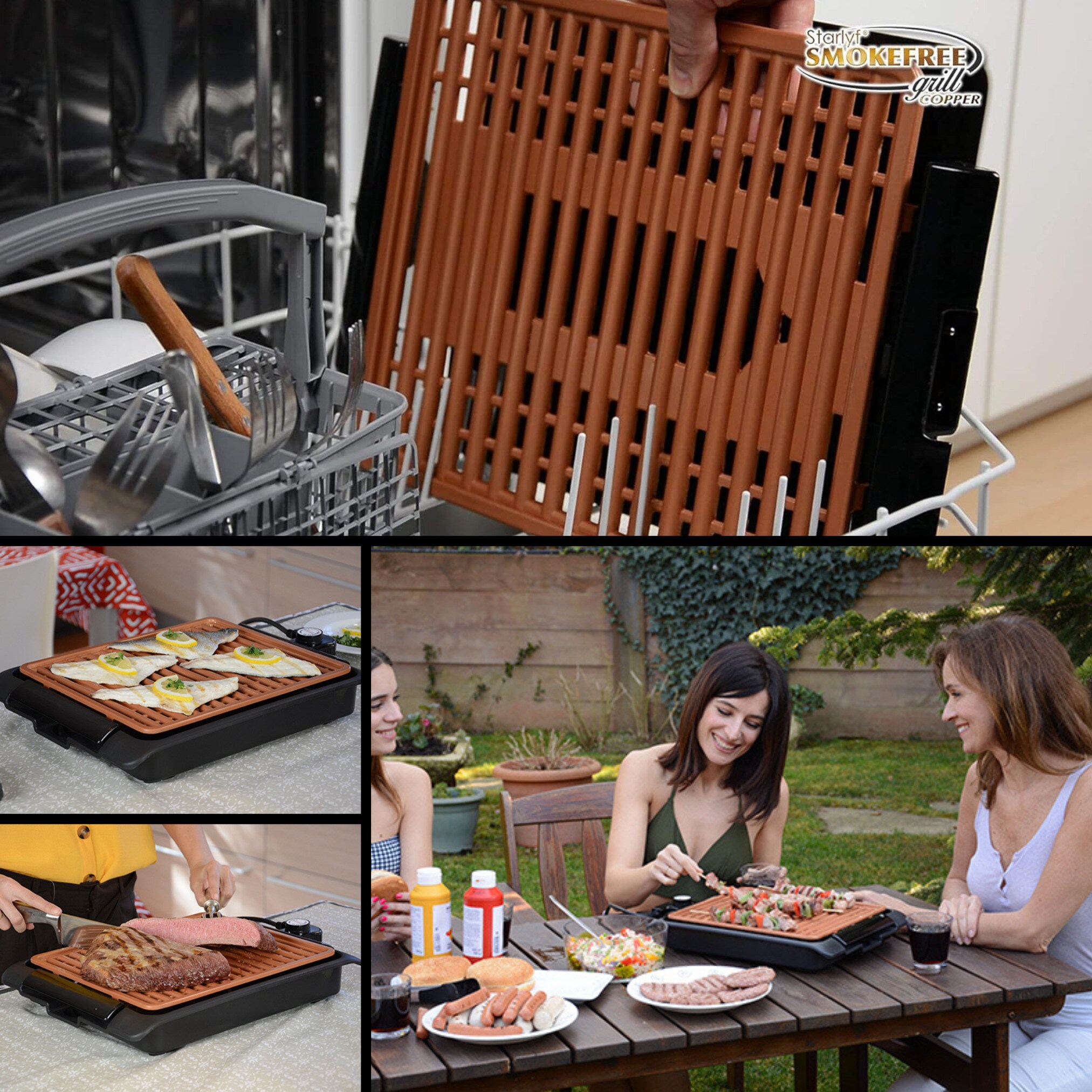 Starlyf® elektrischer Tischgrill - Elektrogrill - regelbares Thermostat Smokefree Copper Grill