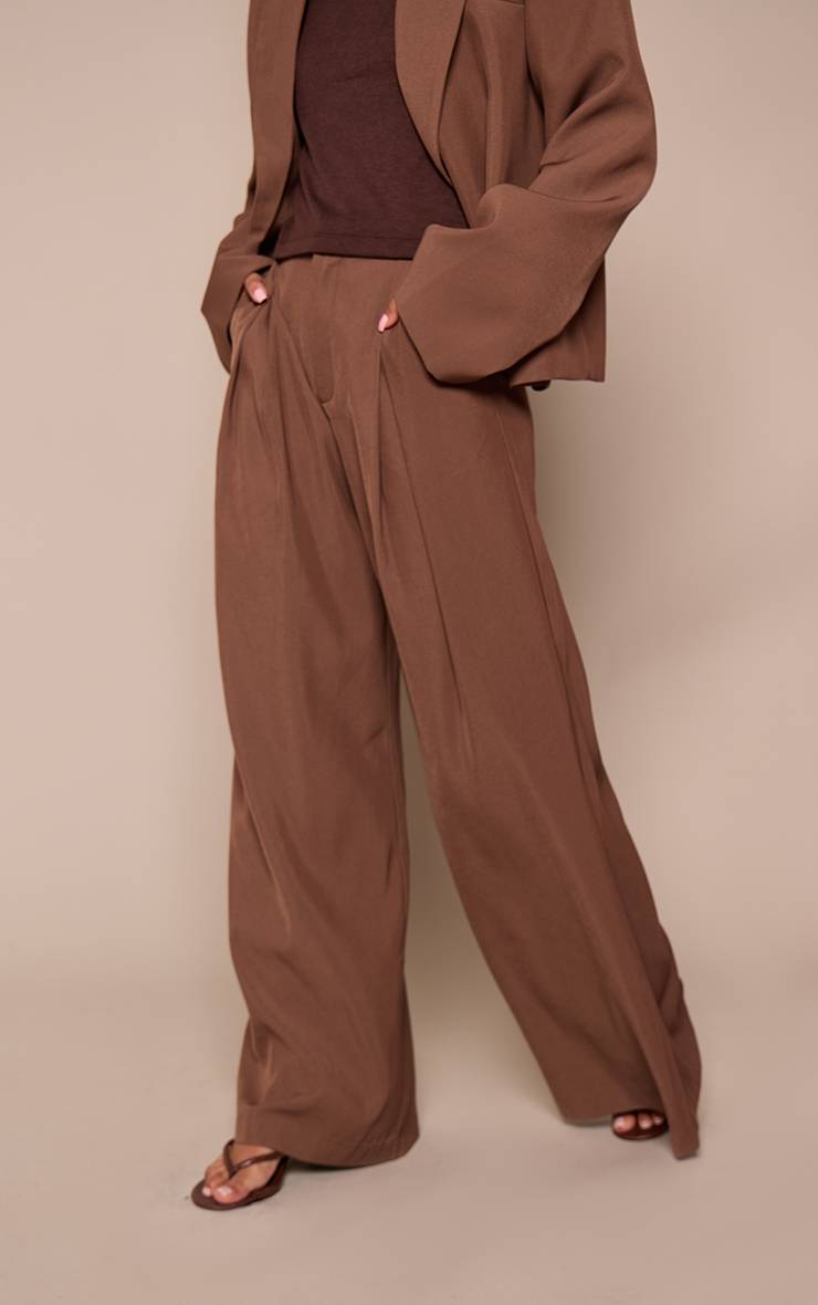 Marron Pantalon Large Plissé Tailleur Champignon Ensemble Coordonné