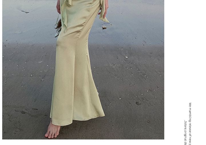 Egsy - Spaghettibandjes, effen, open rug, ruches en split, maxi-zeemeerminjurk