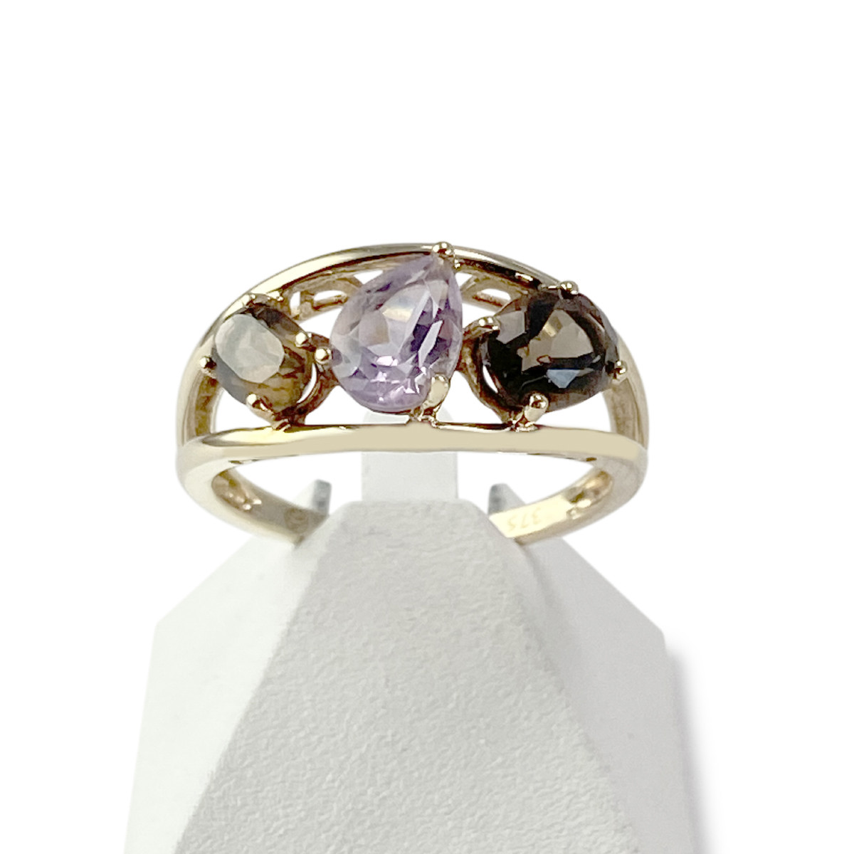 Bague d'occasion or 375 jaune améthyste quartzs fumés