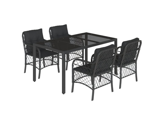 VIDAXL - Ensemble table et chaises Ensemble à manger de jardin coussins 5pcs noir résine tress...