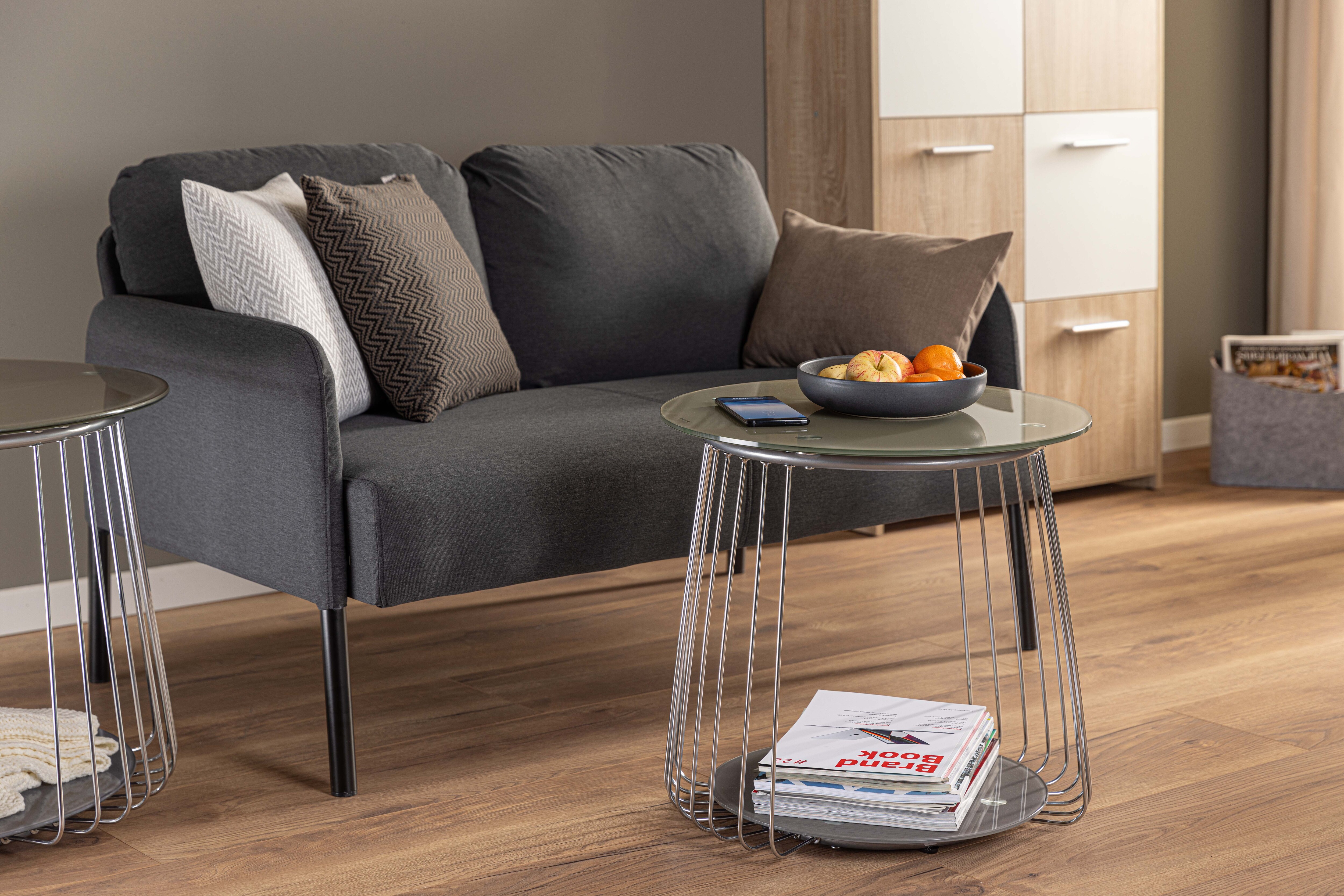 Inter Link Couchtisch Rivoli 50 cm aus Metall und Glas in Grau