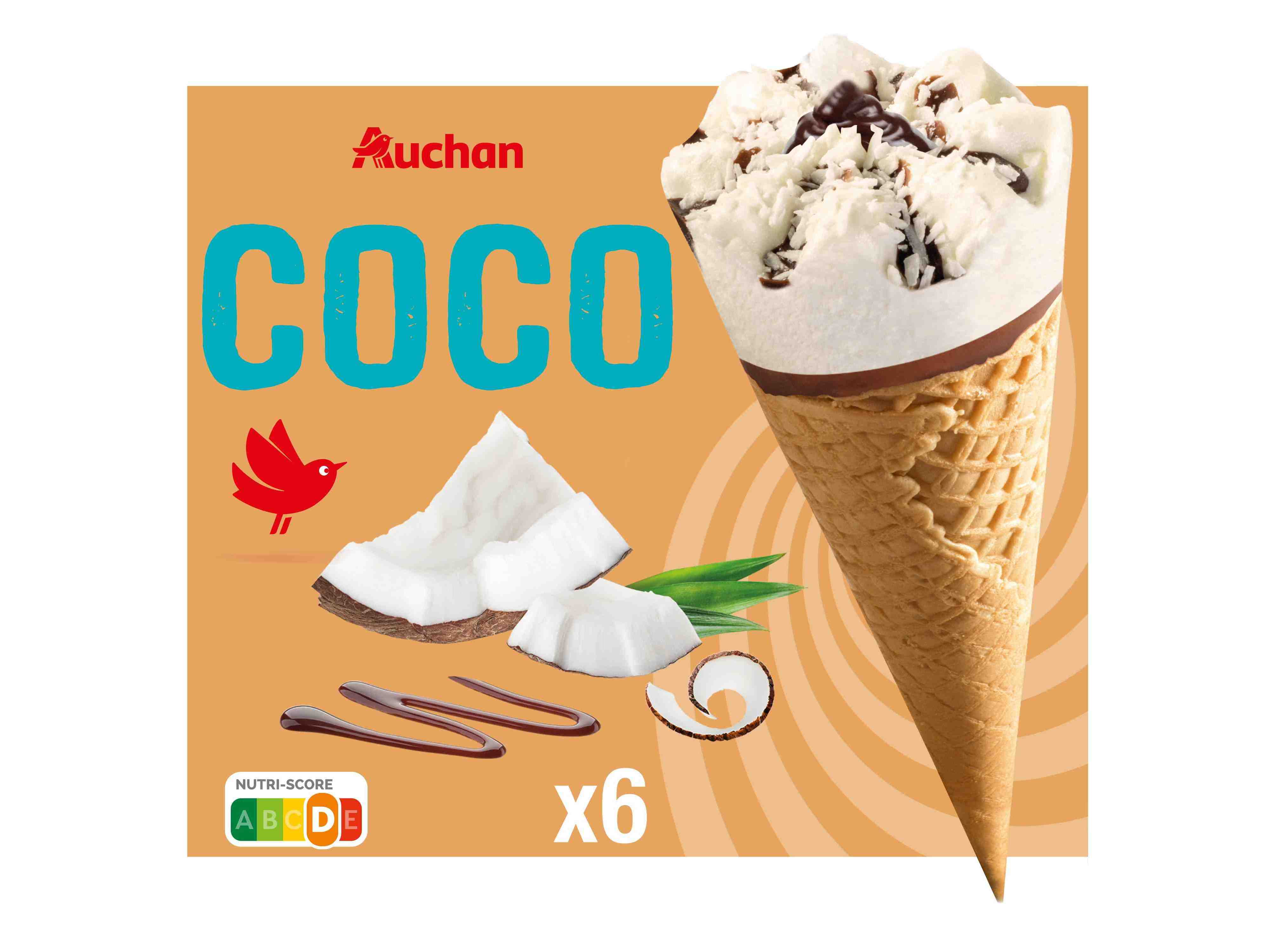 GELADO CONE AUCHAN COCO 6X120ML