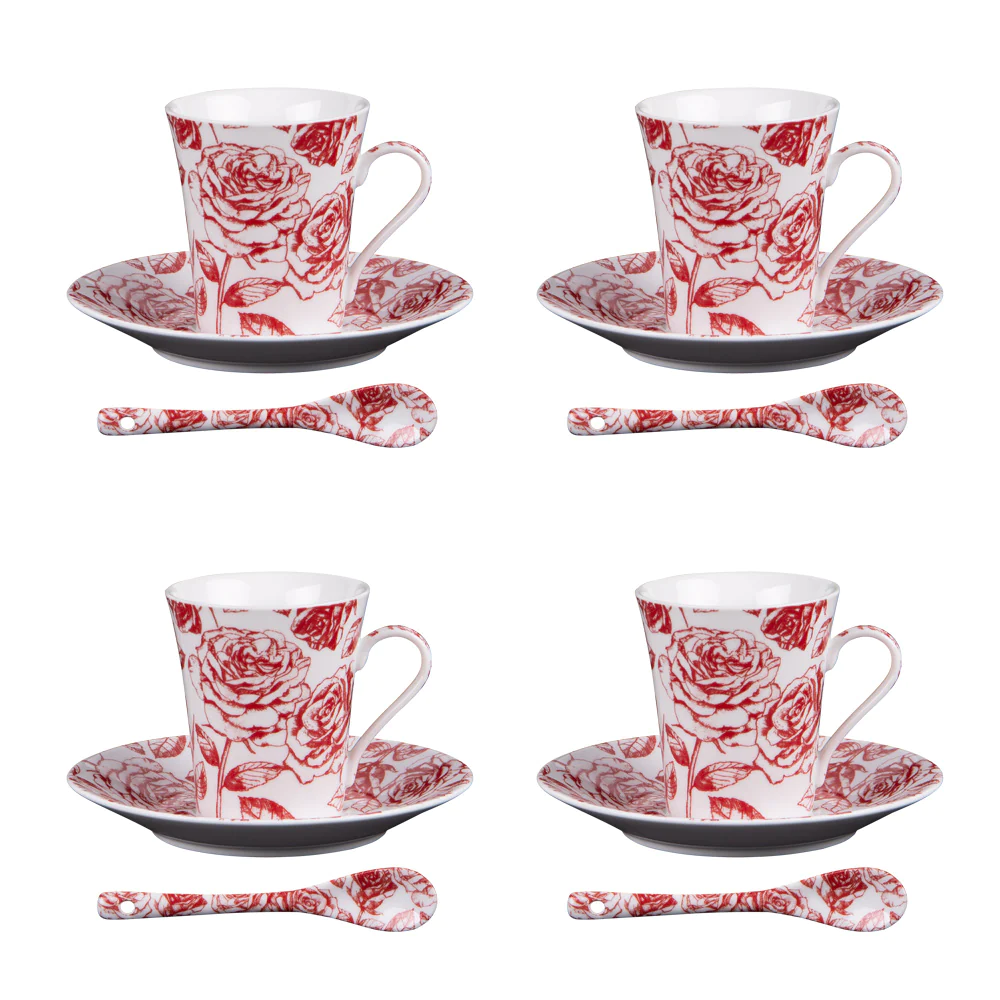 Coffret 4 tasses et sous tasses avec cuillères 16 cl Louise Table pass