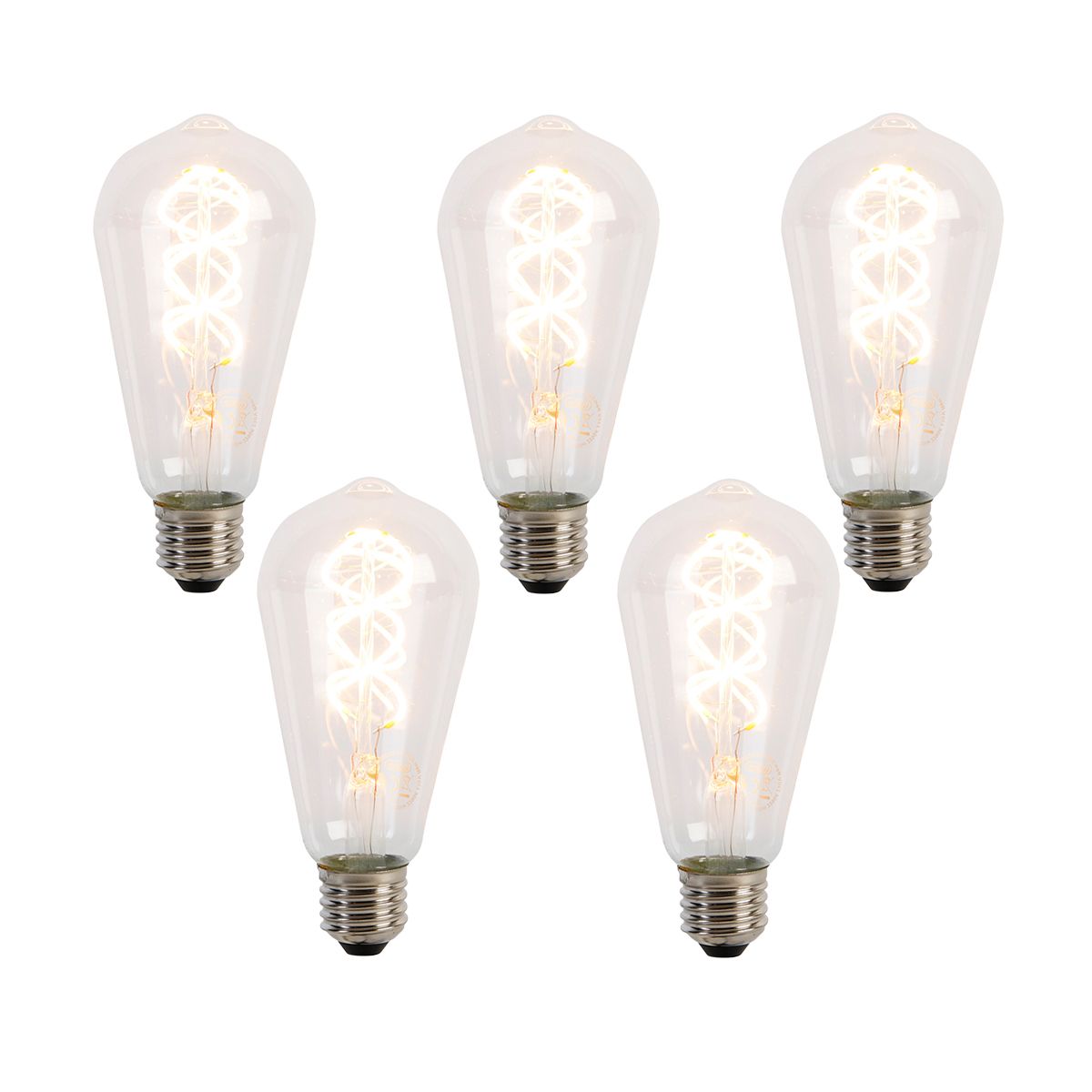 Set van 5 E27 LED lampen spiraal filament ST64 5W 400 lm 2200K