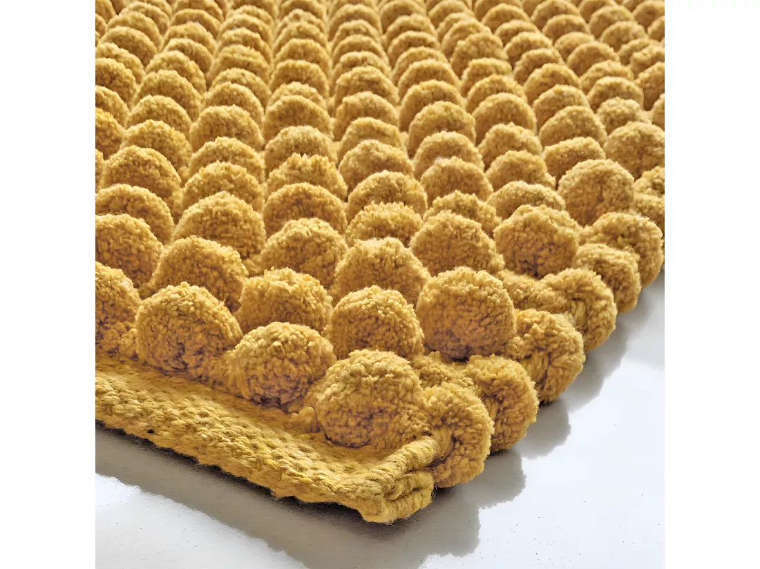 Tapis de salle de bain 40 x 60 cm mini pompon moutarde - MARIE