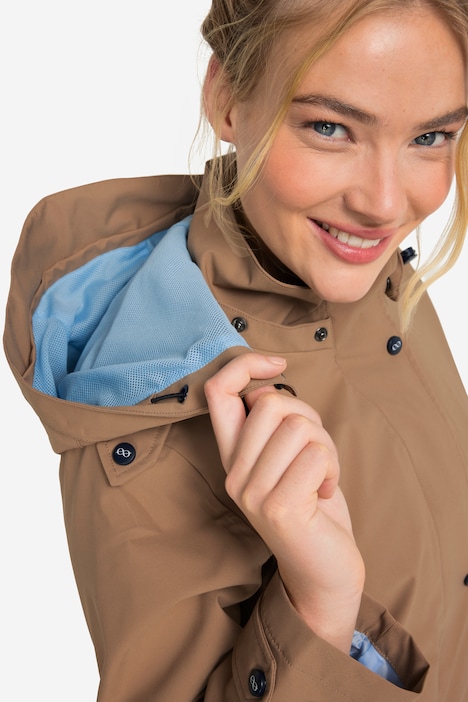 Funktions-Regenmantel, Kapuze, 2-Wege-Zipper, Futter aus recyceltem Polyester
