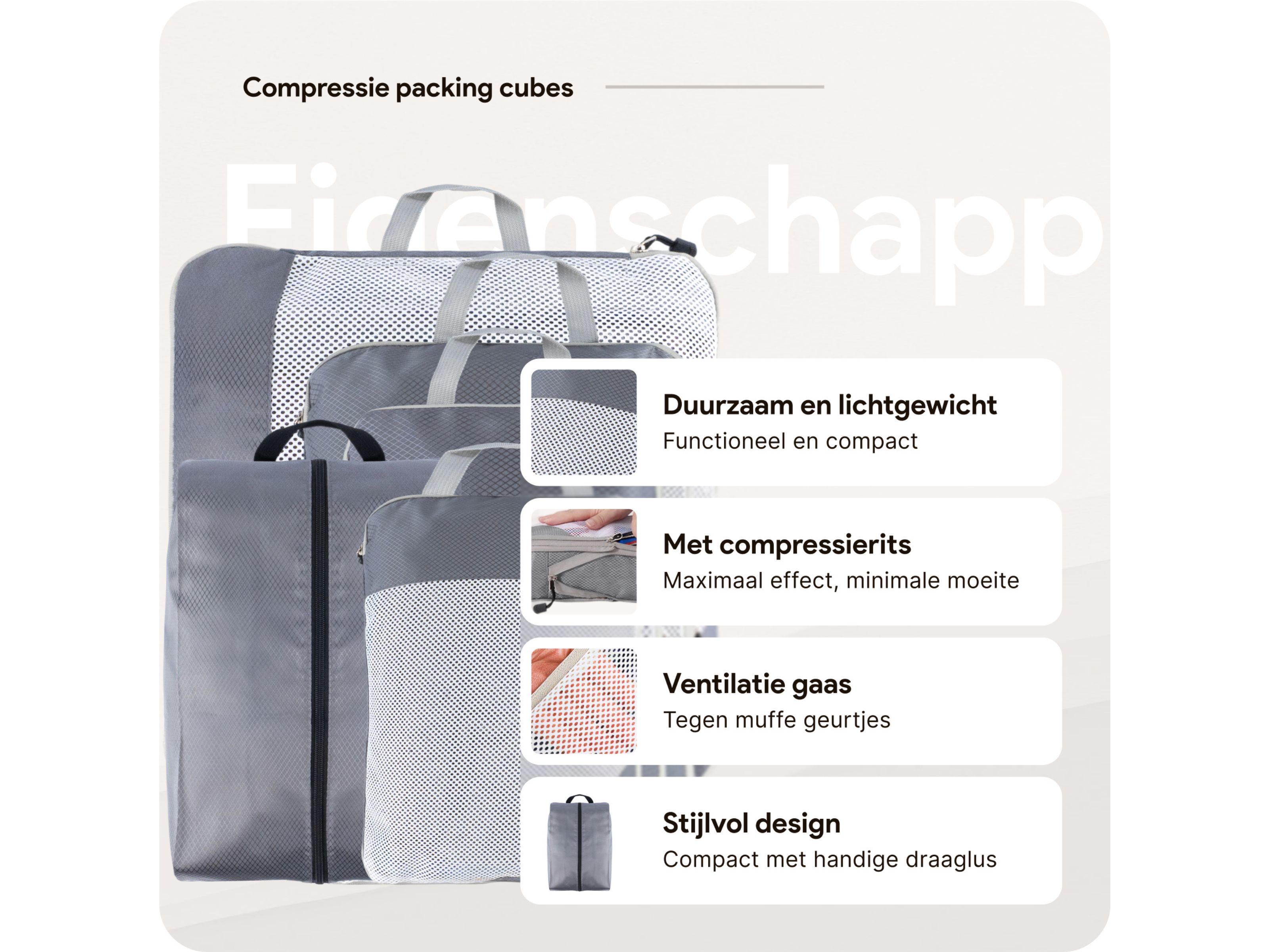 Thousandtravelmiles Grey Packing Cubes - Set van 6