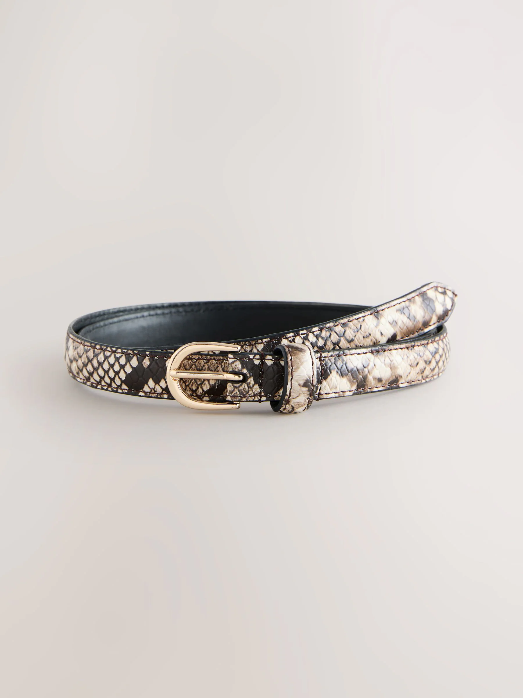 Neutraal - Snake Effect Skinny Leather Belt