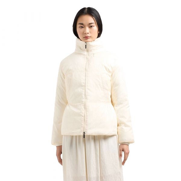 Armani Exchange para Mulher Casaco Acolchoado de Comprimento Regular com Gola Subida e Padrão Jacquard em Tons de Branco Xl
