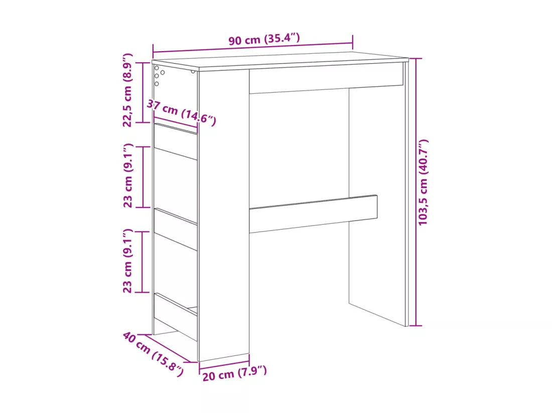 Table de bar avec étagères noir bois d'ingénierie