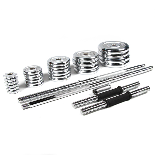 Conjunto de halteres de 50 kg e barras cromadas de Ø 25 mm