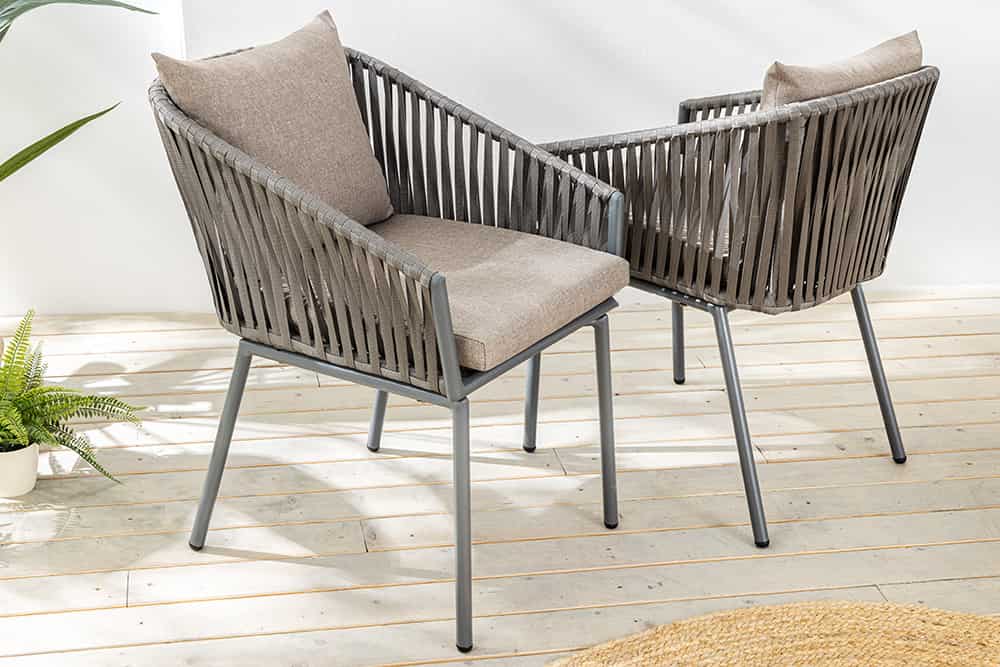 Moderner Stuhl ROPE hell anthrazit Aluminium Gartensessel inkl. Kissen In- und Outdoor