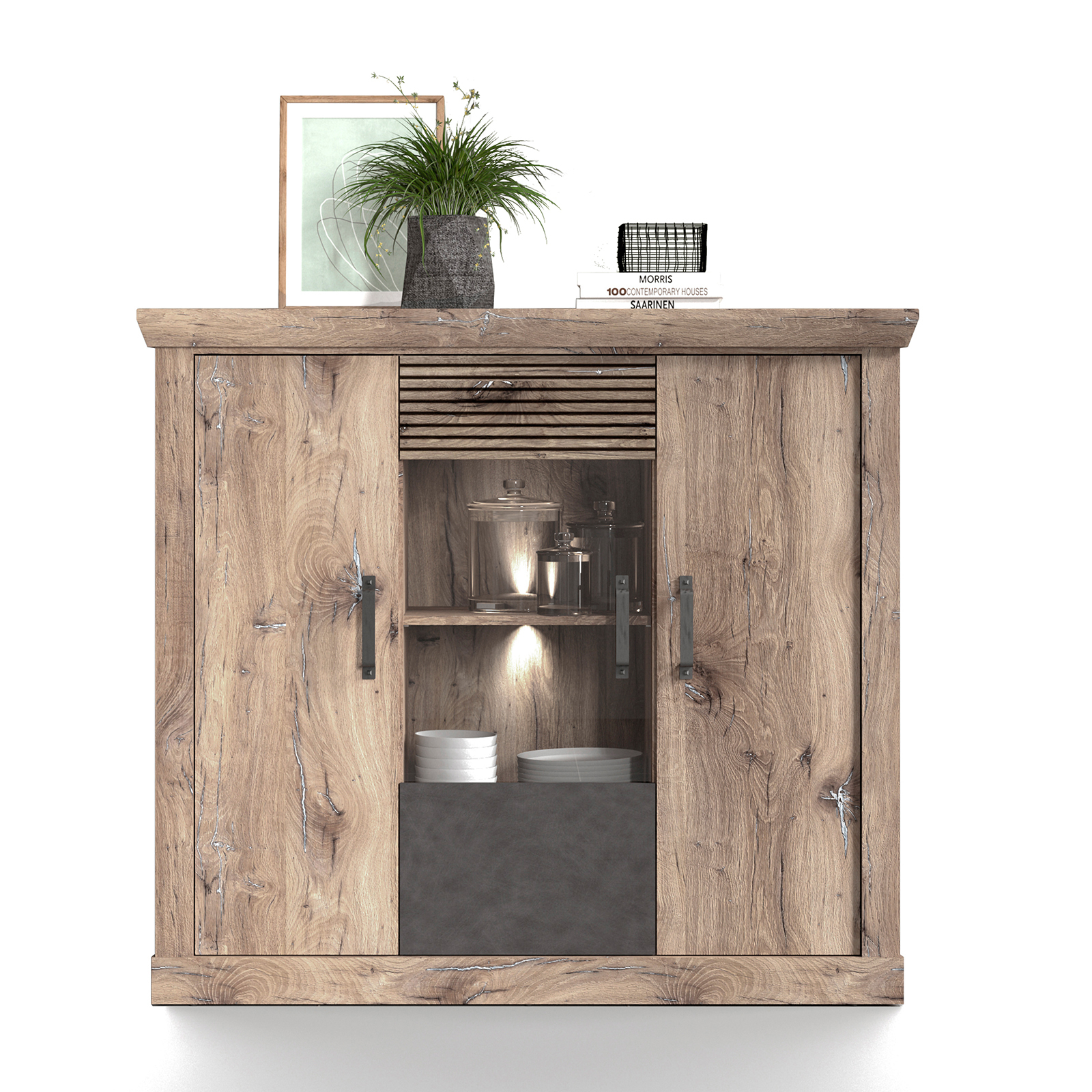 Highboard PORTUM - Flagstaff Eiche-anthrazit - 120 cm hoch